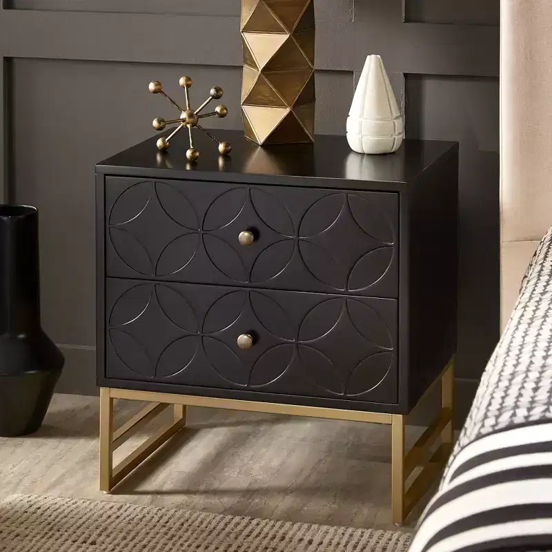 Black/Gold, Blue, Grey & White/Gold Arched Diamond Metal Nightstand with Drawer