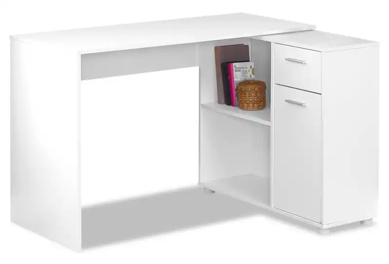 46 L-Shaped Office Desk with Cubbies, Drawer & Cabinet
