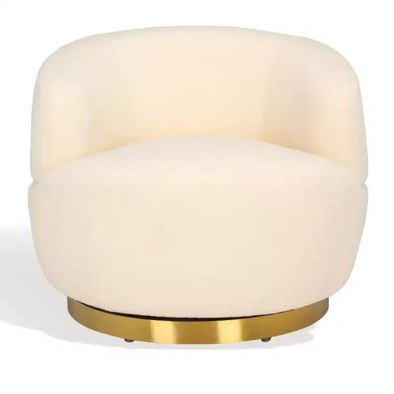 Faux Lamb Wool Swivel Chair, Ivory and Gold