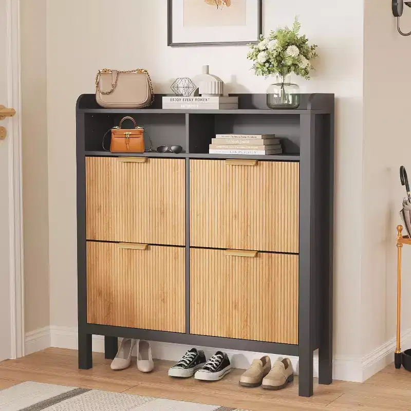 MDF Slim Shoe Storage Cabinet with 4 Flip Drawers 39''W x 43''H