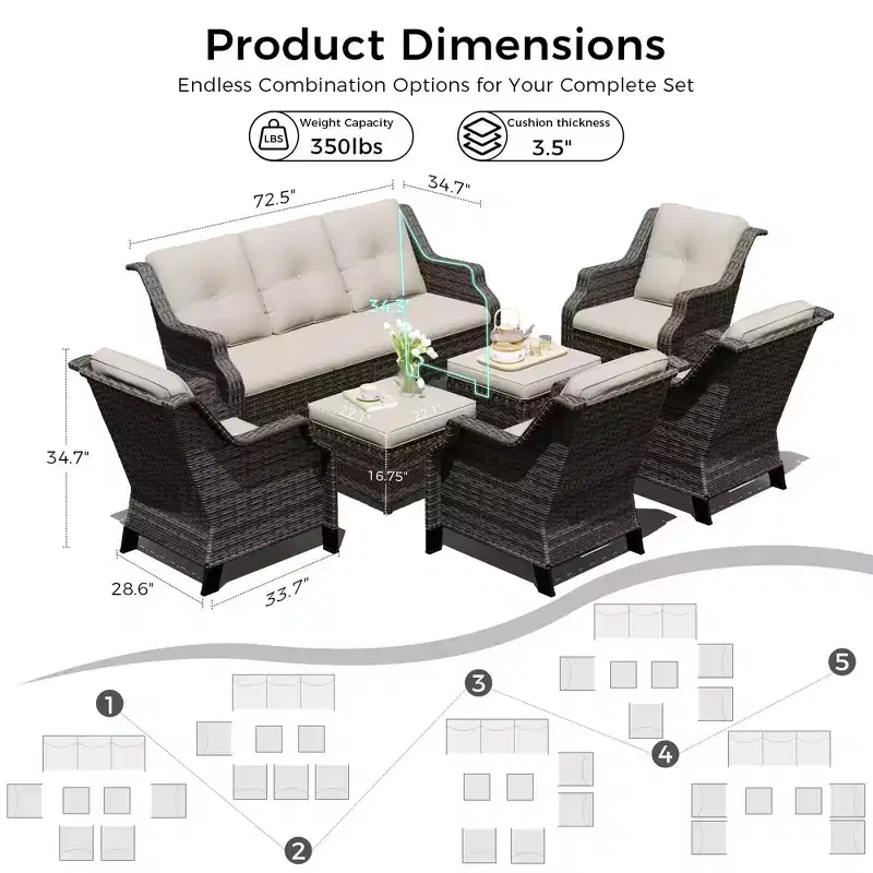 UPTIOT 4-Chair Set with 2 Ottomans & Sofa