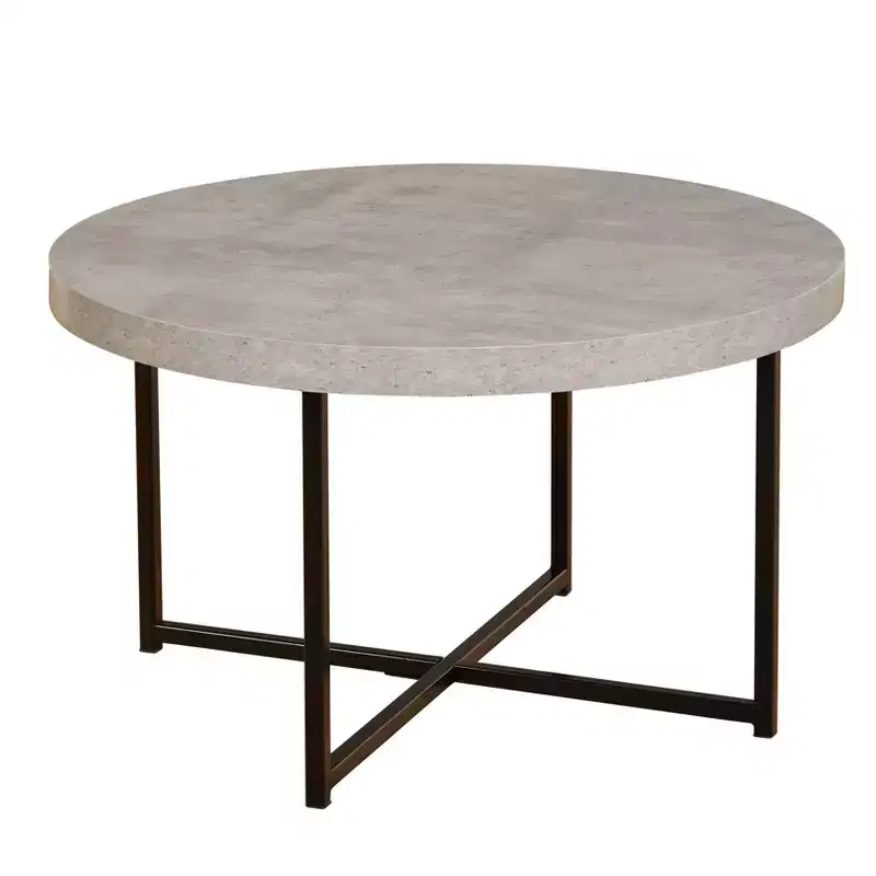 Gray & Black Round Coffee Table, Metal Frame, 1-Person