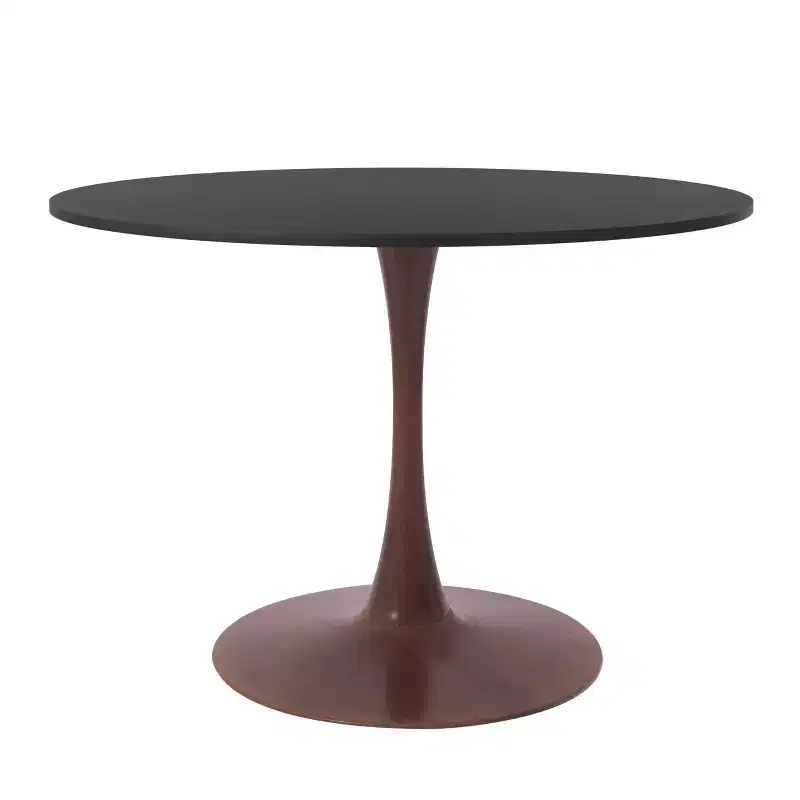 LeisureMod Bristol 35 Modern Round Dining Table  Durable MDF Top and Wood-Transfer Walnut Steel Base for Kitchen, Dining Room, or Cafes