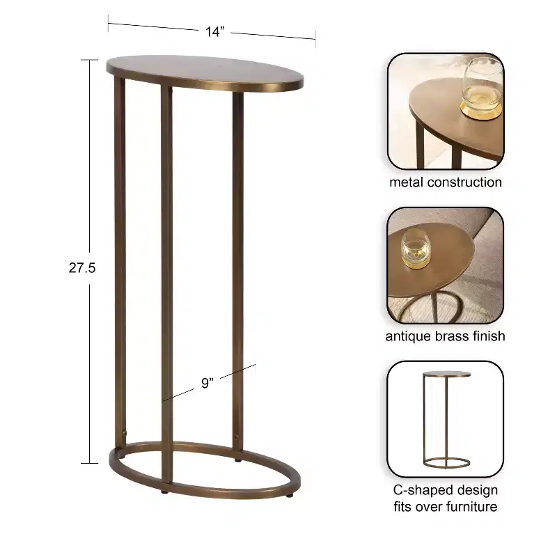 Kate and Laurel Natalli Metal Oval C-Table, Gold, 14x9x28