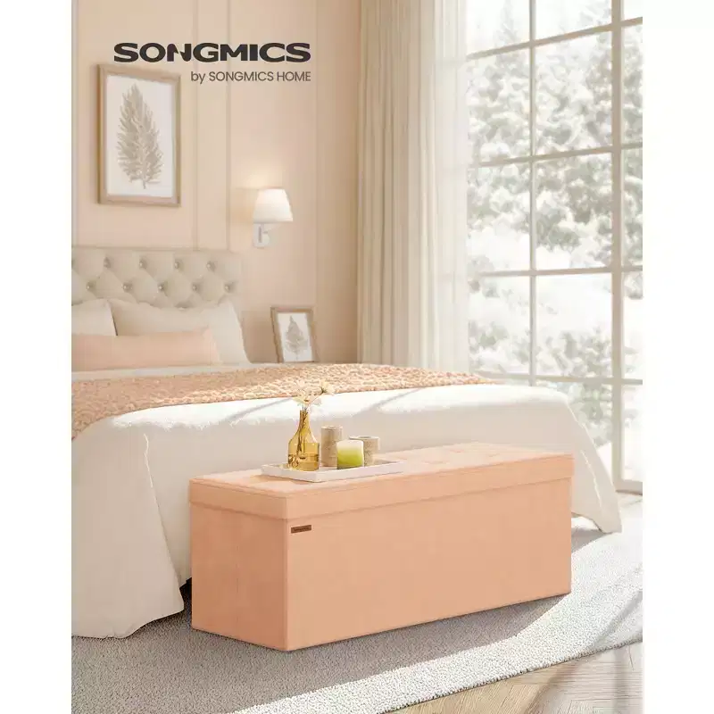 SONGMICS Storage Ottoman Bench Folding Storage Footrest 2 Extra Storage Boxes Hold up to 660 lb