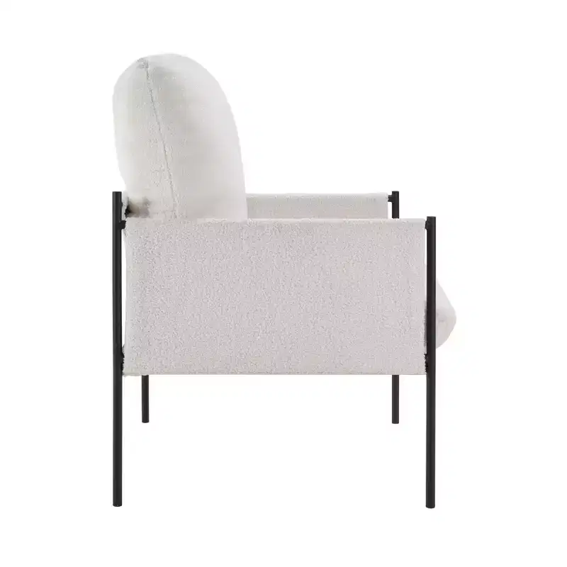 Elegant Accent Reading Chair with Removable Cushion & Wooden Armrests, White