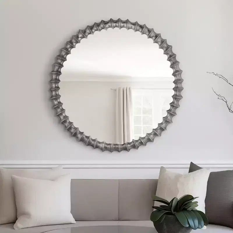 Modern Round Wall Mirror with Decorative Metal Frame - Glass Accent Mirror for Home, Office, Bedroom, Living Room - Metallic Finish - 29 Silver