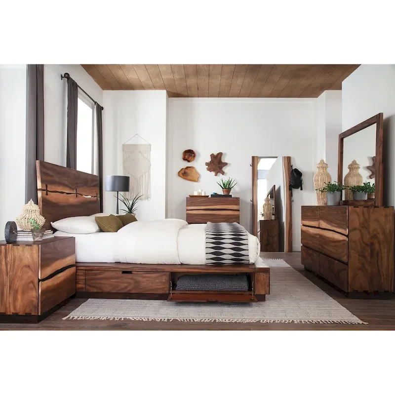 Smokey Walnut & Coffee Bean Storage Platform Bed – 2-Person, Queen/King