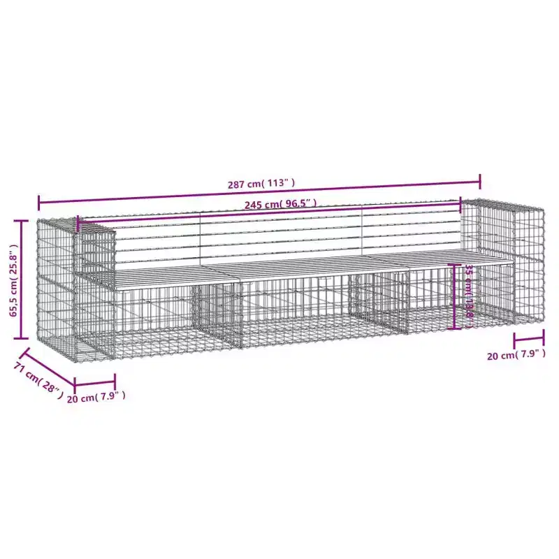 vidaXL Garden Bench Wood Solid Douglas wood 113 x 28 x 25.8 in