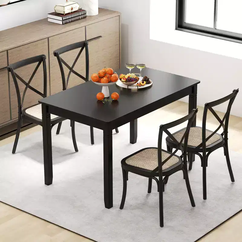 Costway 48 Wooden Dining Table for 4 People w/ Rubber Wood Legs Rectangular Table