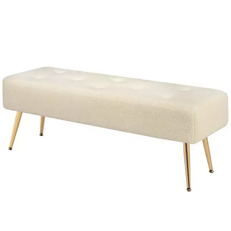 Furniliving Tufted Faux Shearling Upholstered Bench with Button Tufting & Metal Legs for Bedroom/Entryway/Hallway