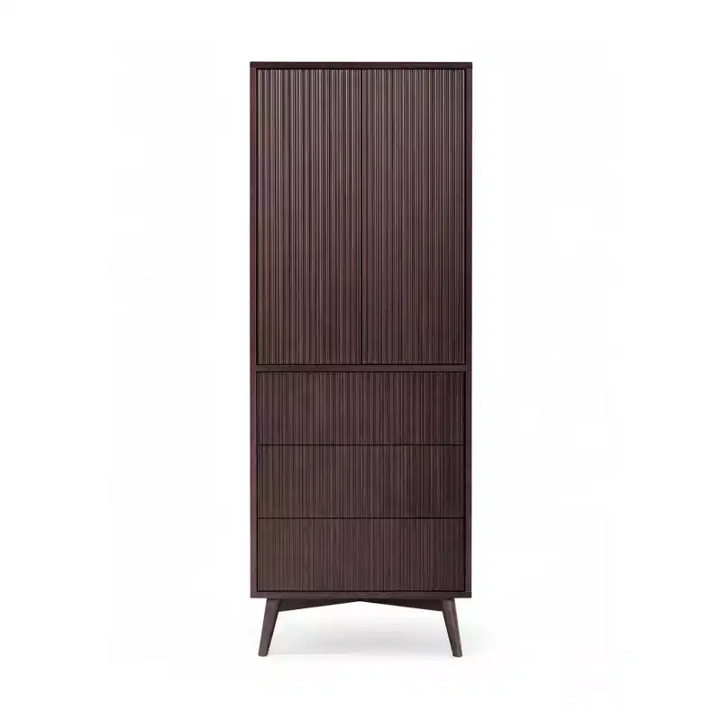 Teamson Home Tremolo Modern Boho Linen Storage Cabinet with Solid Wood & Contemporary Fluted Fronts