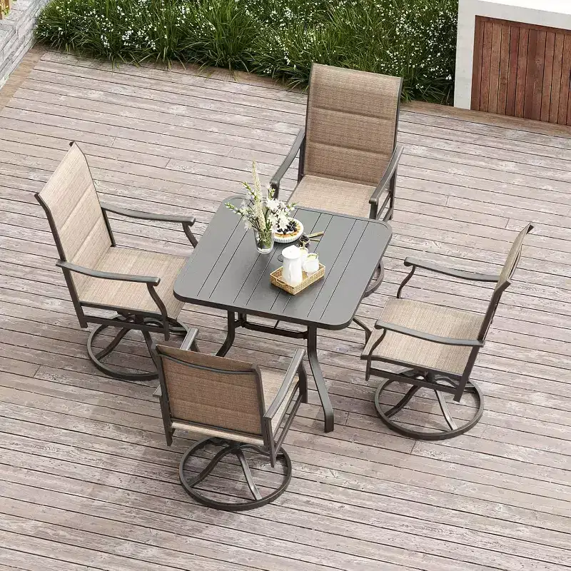 Set of 4 Swivel Patio Dining Chairs - Padded Textilene Fabric for All-Weather Comfort, Ergonomic Design Ideal for Backyard, Balcony, and Garden