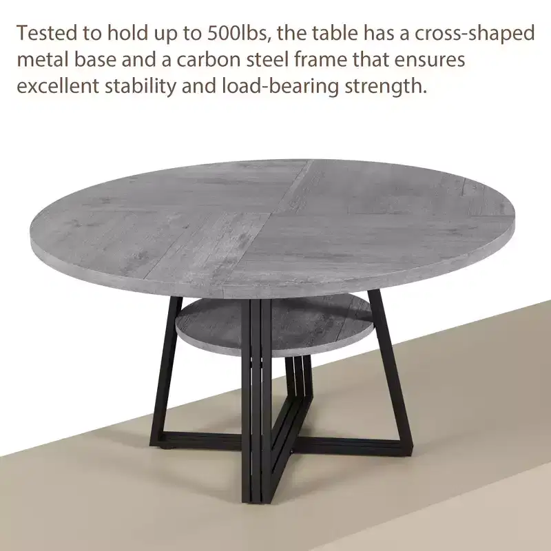 47'' Round Dining Table for 4, Kitchen Dining Room Circle Dinner Pedestal Table, Space Saving Wood Kitchen & Dining Room Furniture