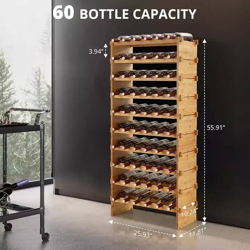 4 Tier Stackable Modular Wine Racks, 36 Bottles Wooden Wine Holder Display Shelves, Bamboo Wine Display Shelves, Wobble-Free Wine Holder