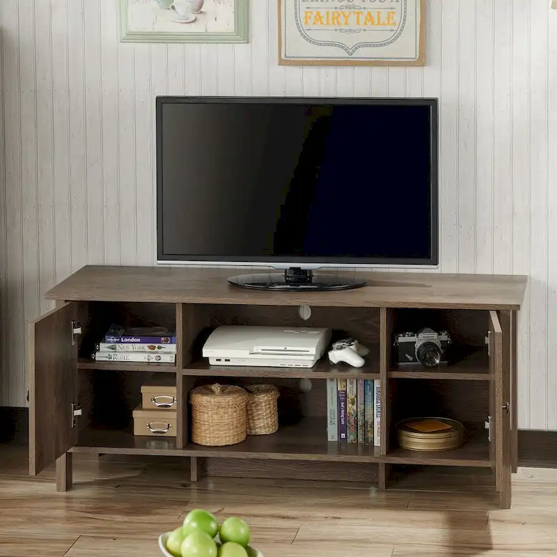 Distressed Walnut 2-Door TV Stand, Fits TVs Up to 65