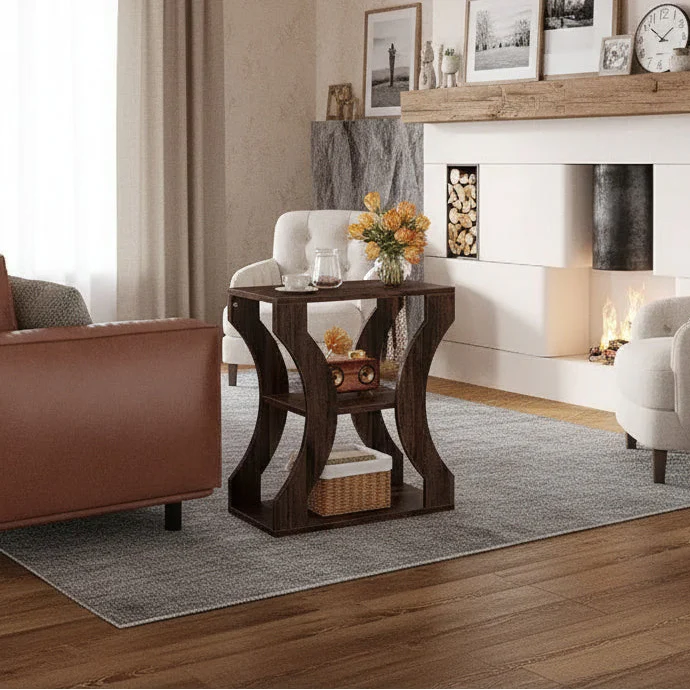 3-Tier Farmhouse End Table with Storage Shelves