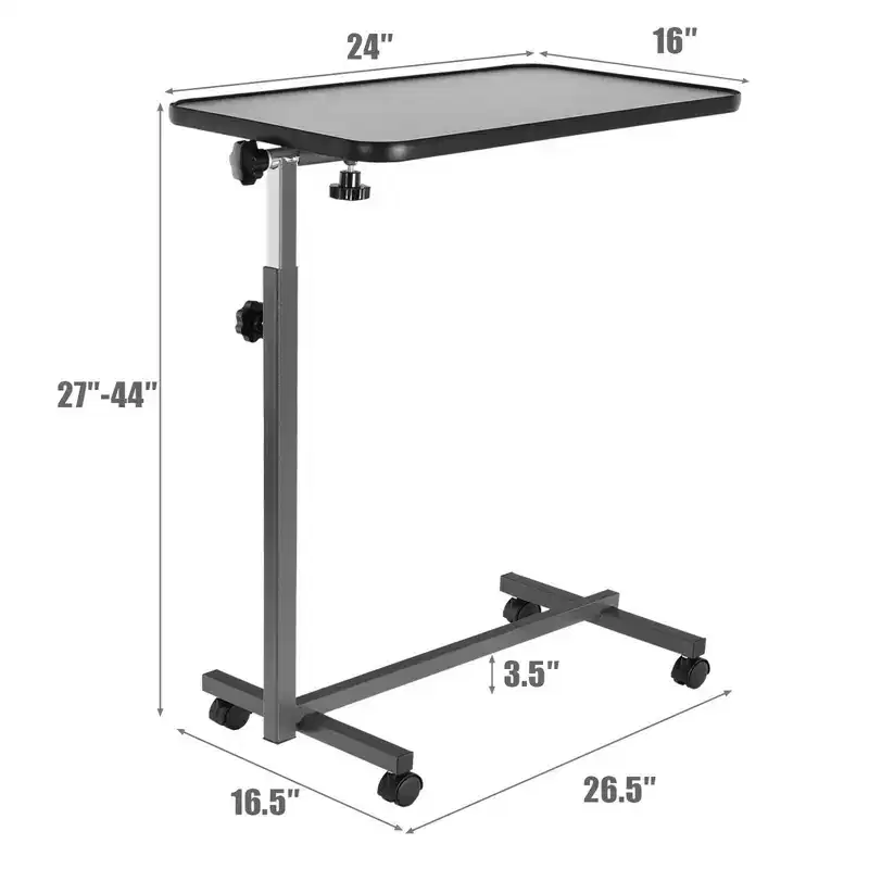 Costway Overbed Rolling Table Over Bed Laptop Tray Tilting Top Gary