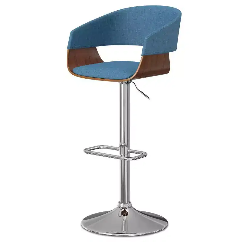 WyndenHall Calinda Adjustable Swivel Barstool Blue: Mid-Century Modern, Upholstered, Steel Legs