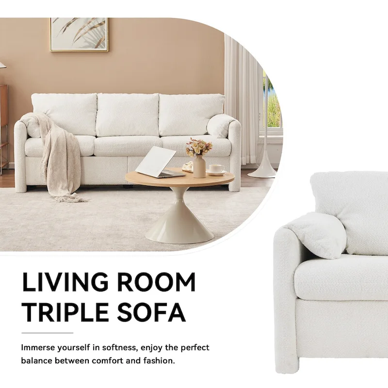 3-Seater Sofa 77 Chenille Couch - Plush Triple Seater Sofa with High-Density Foam Cushions, Deep Seat Living Room Couch