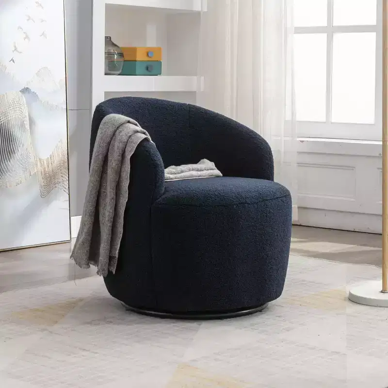Velvet Fabric Swivel Accent Armchair Barrel Chair With Black Powder Coating Metal Ring,Blue
