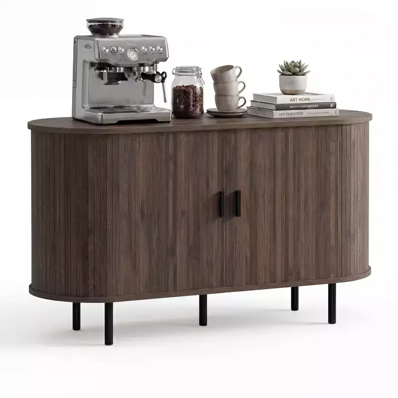 Costway 47 Fluted Sideboard Buffet Cabinet Coffee Bar Console Table with Metal Legs Brown/Gray