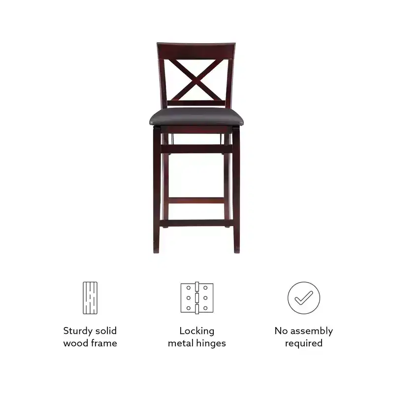 Triena X Back Faux Leather Folding Counter Height Barstool Espresso - Linon: Padded Seat, 24" High