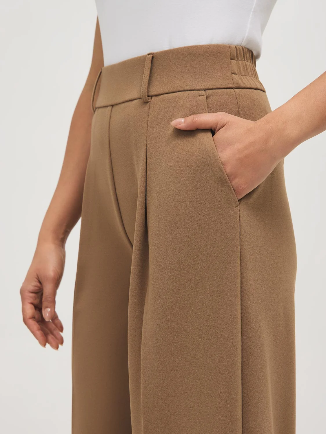 Pleated Wide-Leg Crepe Pants