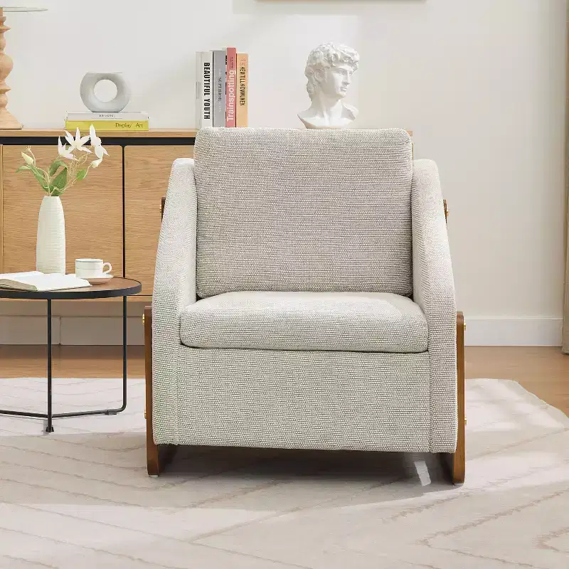 Chenille Fabric Armchair, Accent Chair with Wooden Side Frame, Golden Nailhead Trim, Upholstered Leisure Chair for Living Room, Bedroom