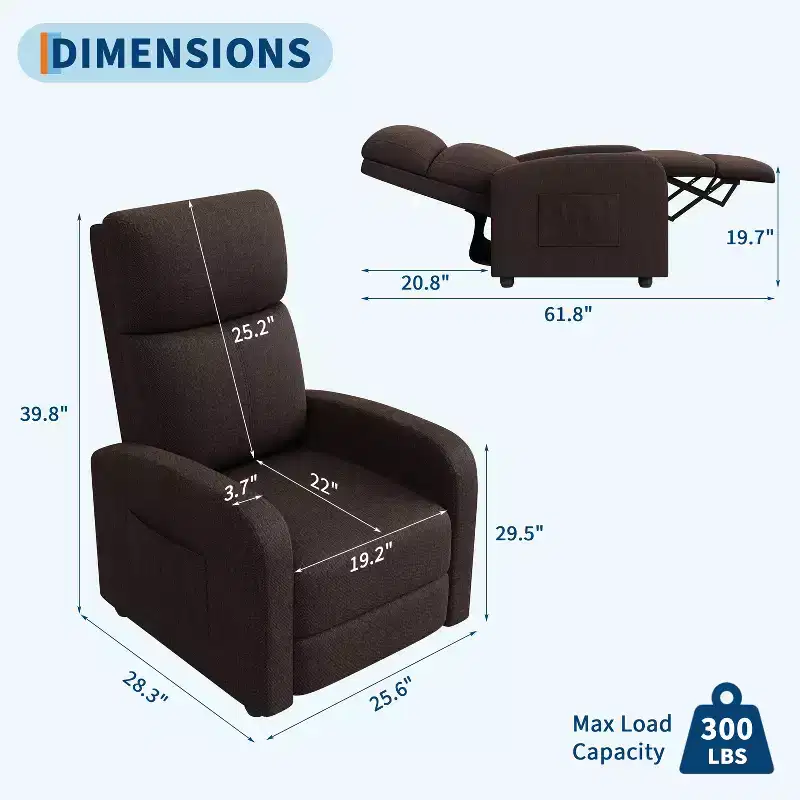 Lazy Recliner Ergonomic Adjustable Single Sofa, Side Pocket, Recliner Chair for Adults, Tall Back, Wide Arms & Padded Seat, for Living Room