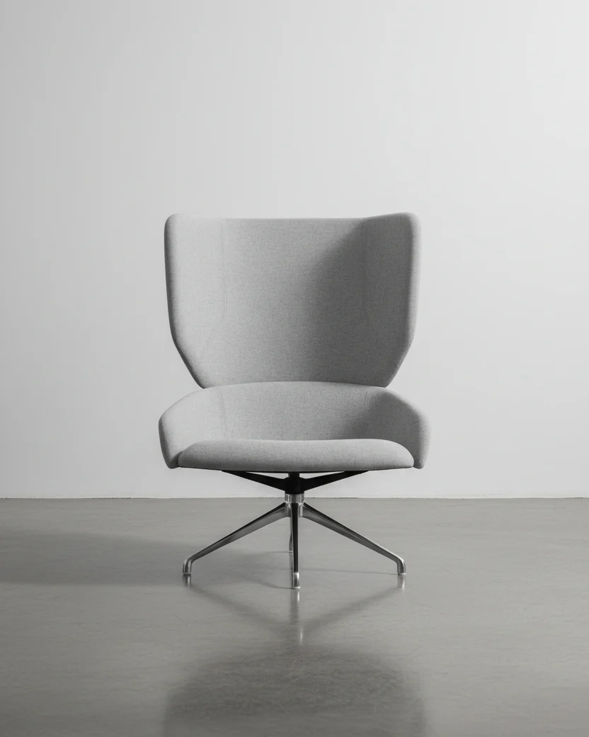 Modern Light Grey Fabric Wingback Swivel Lounge Chair with High Back for Living Room