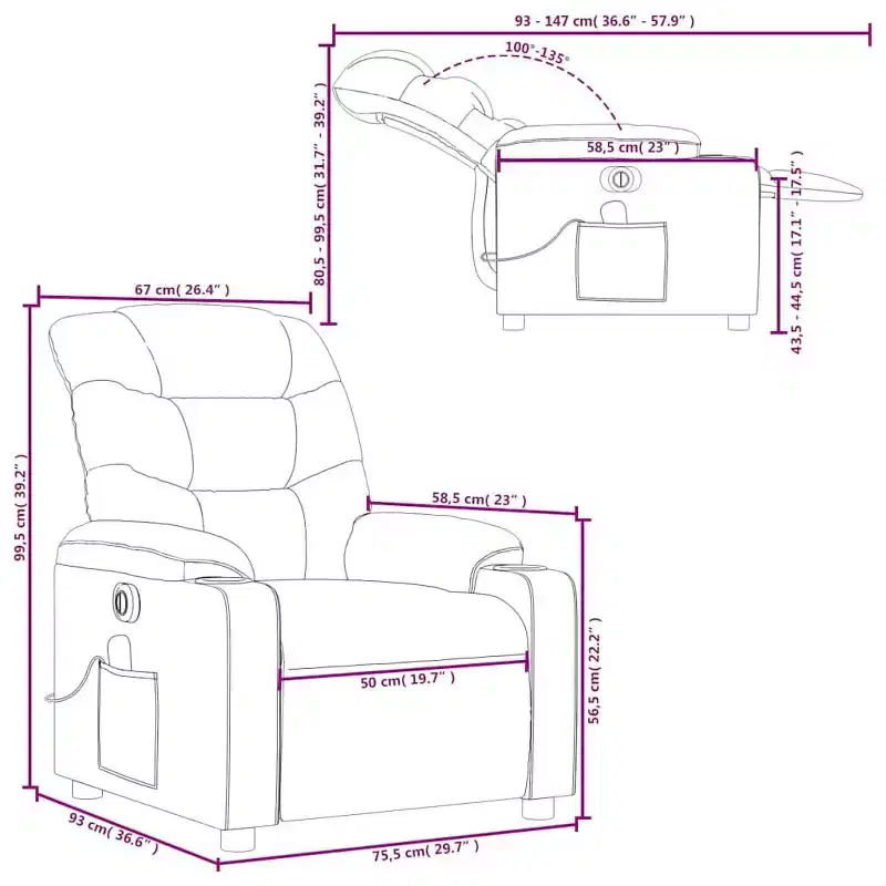 vidaXL Electric Massage Recliner Chair Cream Faux Leather