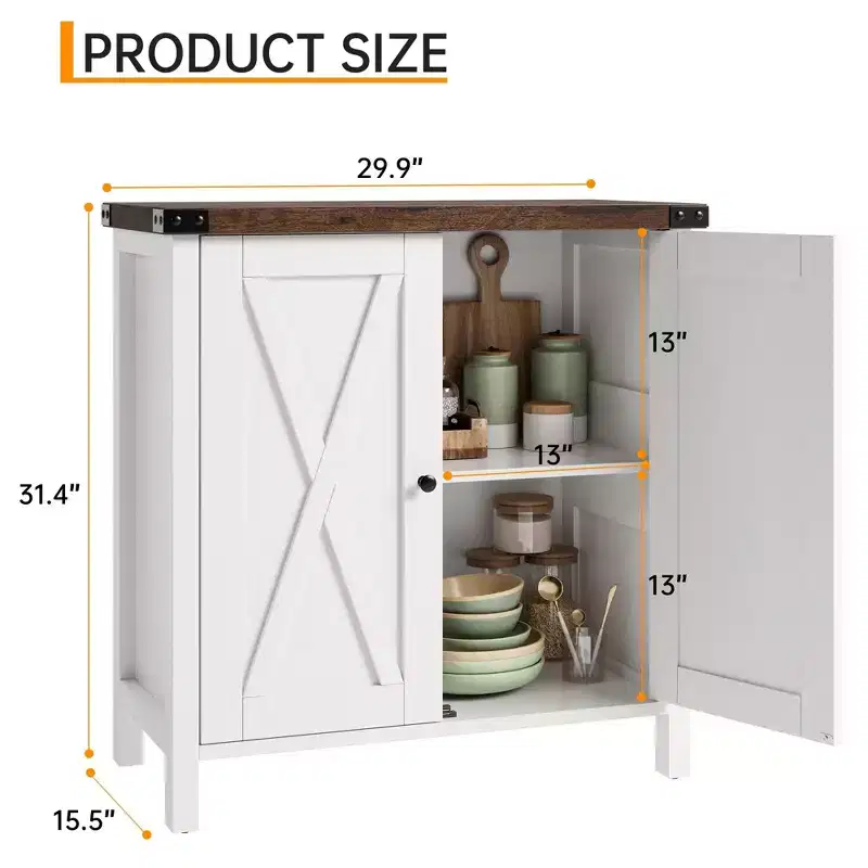 GustoWave 30 Farmhouse Coffee Bar Cabinet with Adjustable Shelf C Kitchen Storage Cabinet for Dining Room, Living Room,Brown with White