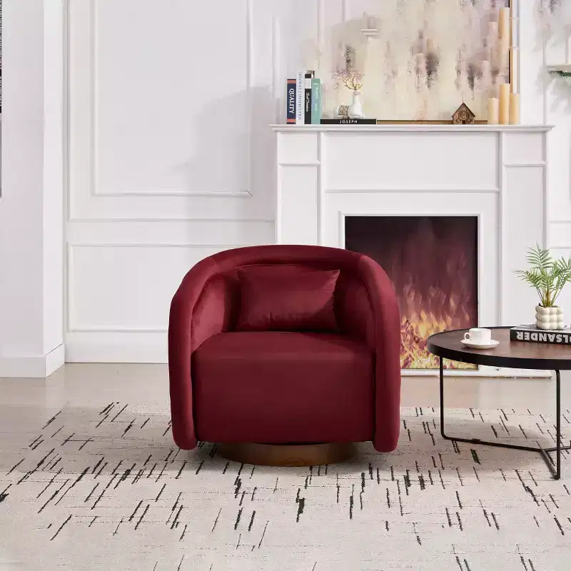 Degree Swivel Barrel Chair, Comfy Upholstered Teddy Fabric Accent Chair Pumpkin-Shaped Swivel Chair Modern Armchair for Living Room Bedroom