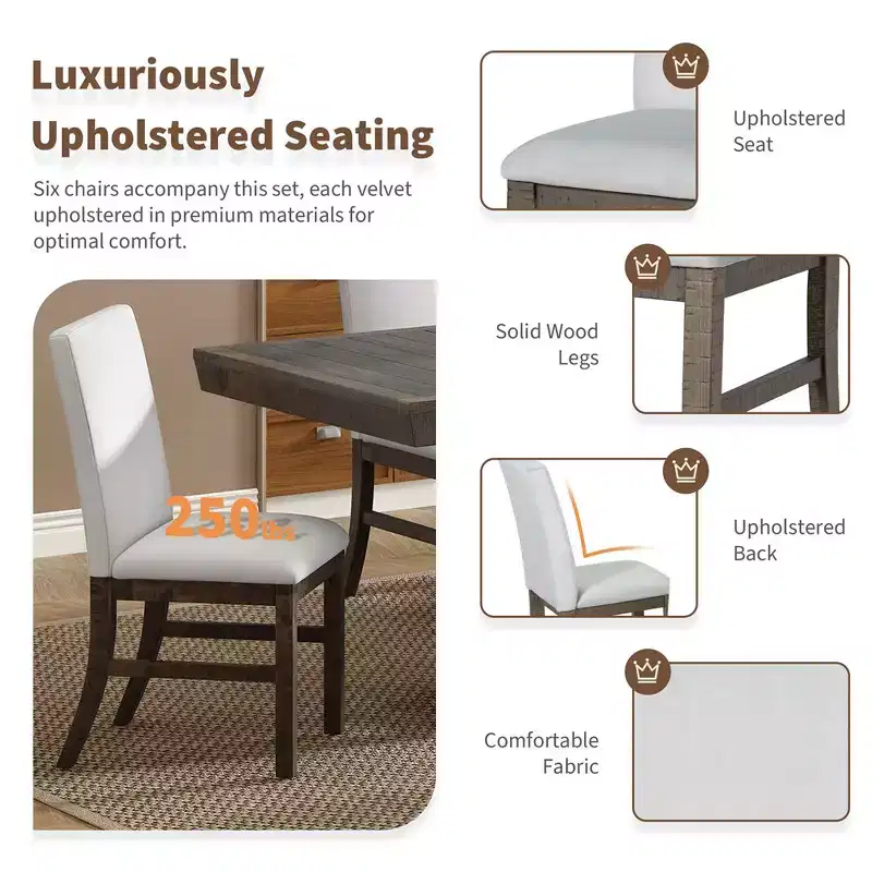 Whisen 7-Piece Dining Table Set with 6 Upholstered Chairs