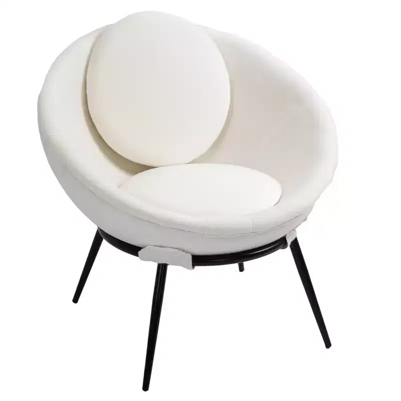 Modern Art-Inspired Cup-Shaped Accent Lounge Chair, White with Iron Legs
