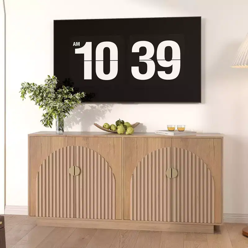 63 Modern Farmhouse Sideboard Buffet Cabinet with Storage and Fluted Doors - Storage Sideboard for Dining Room, Coffee Bar & Wine Bar Console Table