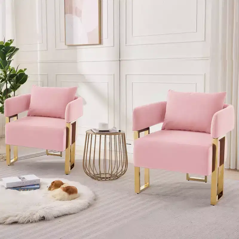 Set of 2 Modern Upholstered Accent Chairs with Gold Square Metal Legs & Foam Cushion, 26