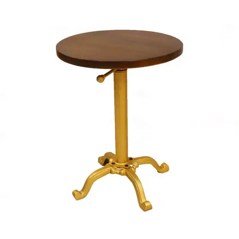 Carolina Living Miller Adjustable Vintage Accent Table Gold: 24" High, Round Mango Wood Top, Metal Frame