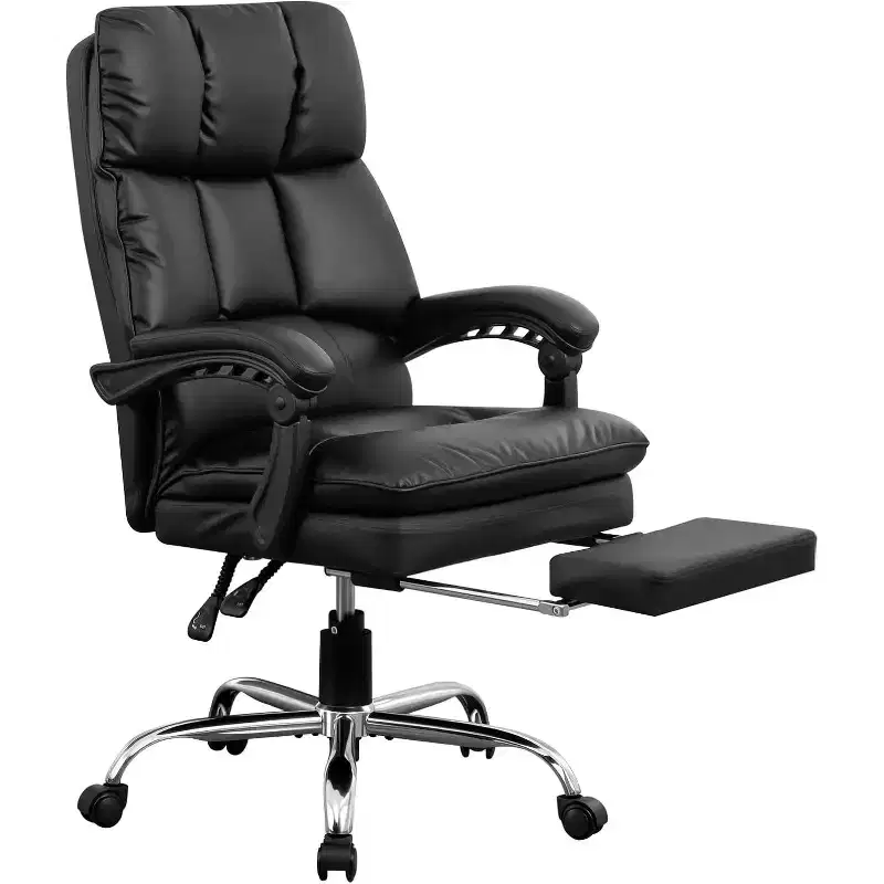 Office Desk Chair with Adjustable Headrest and Lumbar Support, Reversible Armrests, PU Material, for Home Office, Study or Workplace