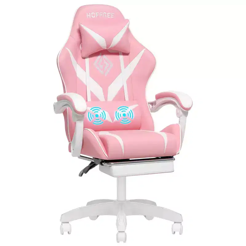 Hoffree Kids Massage Gaming Chair Ergonomic Office PC Chair with Footrest & Adjustable