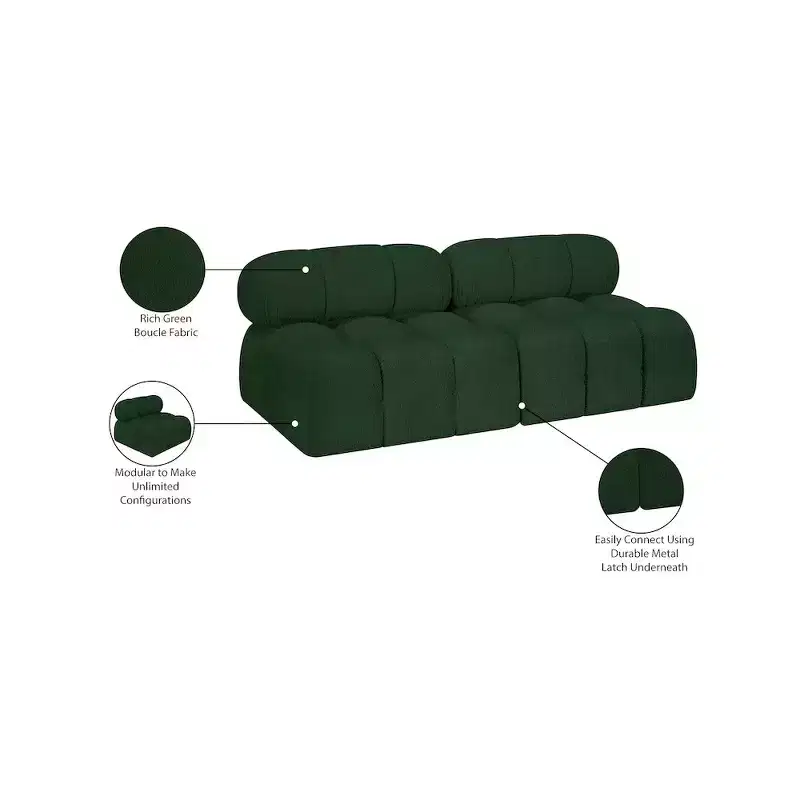 Meridian Furniture Ames Green Boucle Fabric Modular Sofa