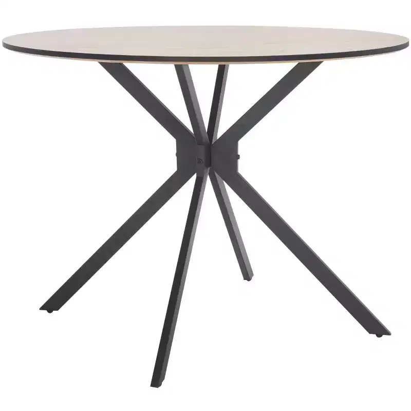 Round Mid-Century Bistro Dining Table, Natural Wood Top & Black Base, Seats 2