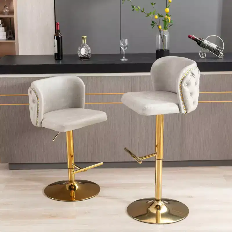 Okak Swivel Bar Stools with Adjustable Seat Height Set of 2, Upholstery Counter Height Barstools Whole Back Tufted for Home Pub