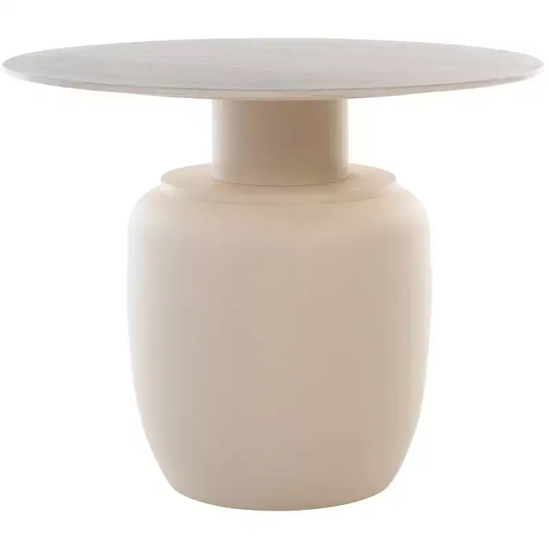 Tall Ceramic Side Table - Beige, Round