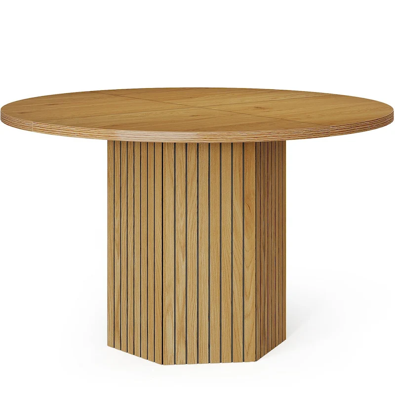 47-Inch Industrial Round Kitchen Dining Table with Pedestal for 4