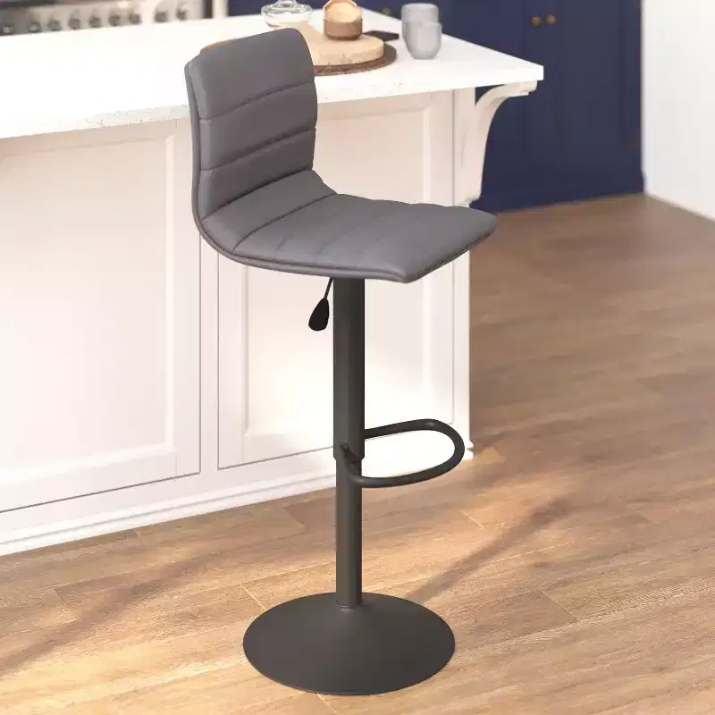 Emma and Oliver Coti Modern Channel Tufted Upholstered Height Adjustable Mid-Back Stool and Pedestal Base with Footrest