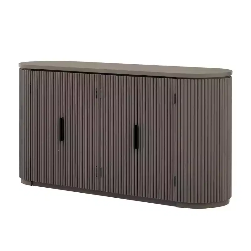Clihome Vertical Striped Door Storage Cabinet with Metal Handles and Adjustable Shelves for Dining Room Storage, Modern Living Room Cabinet