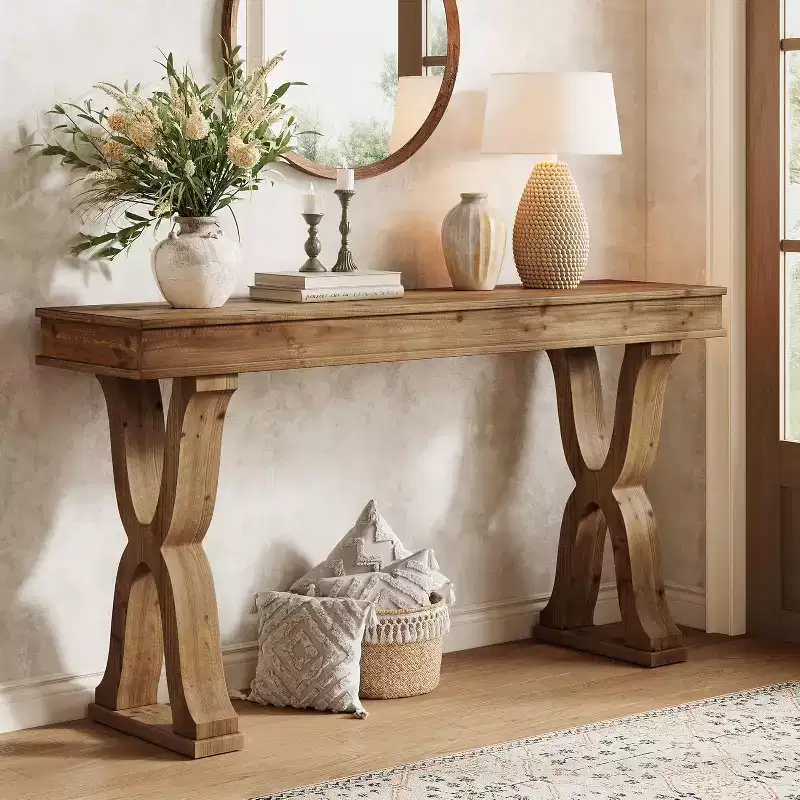 Lantine 63-Inch Solid Wood Console Table, Farmhouse Narrow Entryway Table with X-Shaped Legs for Living Room, Hallway, or Foyer, Easy Assembly