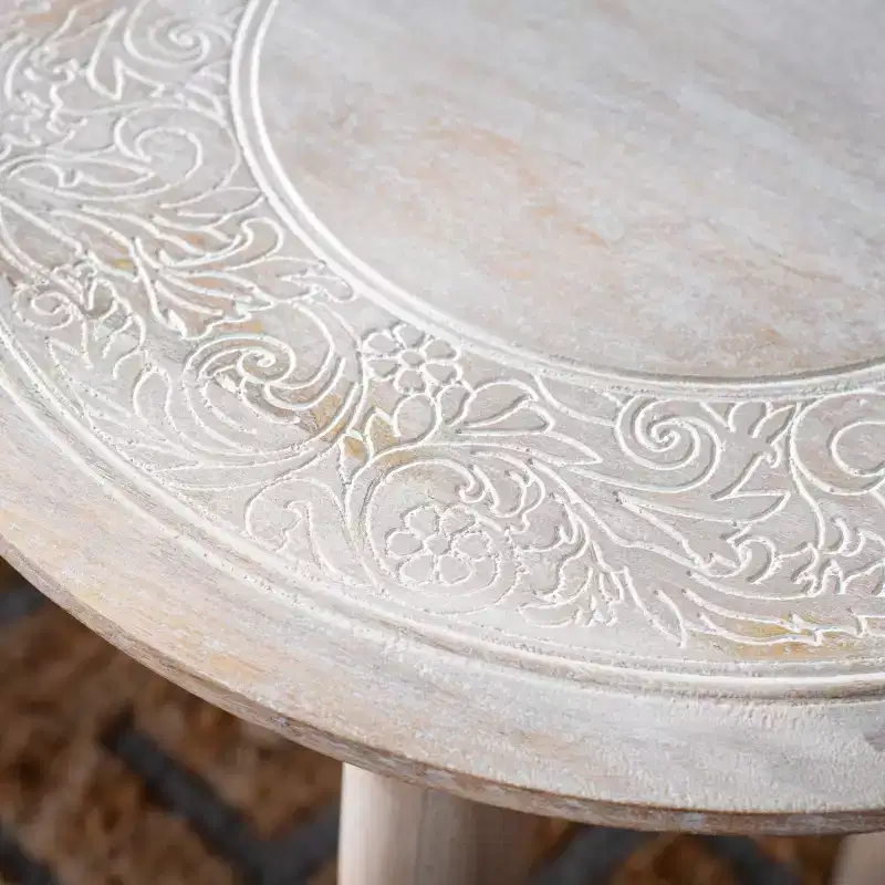 Rehnuma Carved Side Table - ACC5300A - White Washed - Safavieh